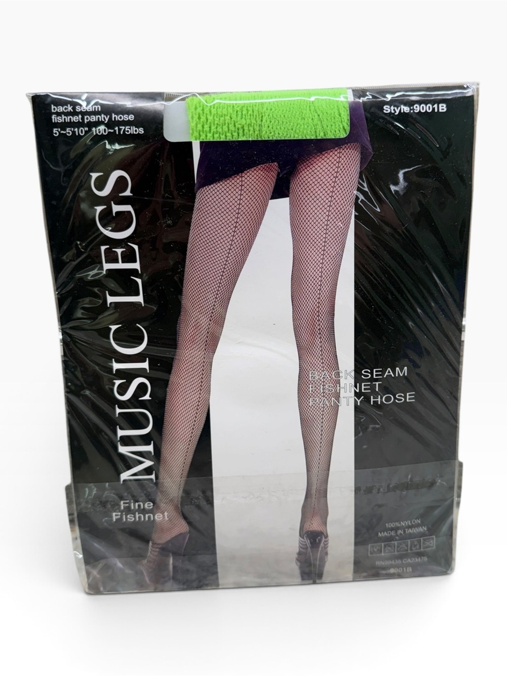 Music Legs Fishnet Back Seam Pantyhose 9001B OS 5’-5’10” 100-175lbs Lime Green